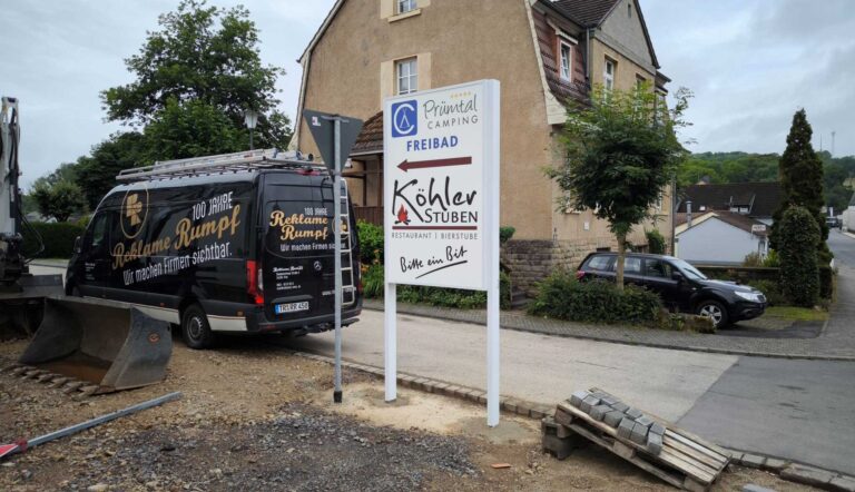 Sammel-Leuchtschild-Anlage für Prümtal Camping, Freibad, Köhler-Stuben, Bitte ein BIT