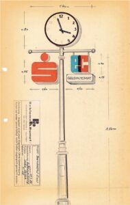 Handgezeichnete Beschriftungsvorlage aus dem Jahr 1985 für eine Leuchtwerbung für die Sparkasse