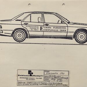 Beschriftungsvorlage für einen Mercedes 190 aus dem Jahr 1990 für das Europa Parkhotel in der Europahalle
